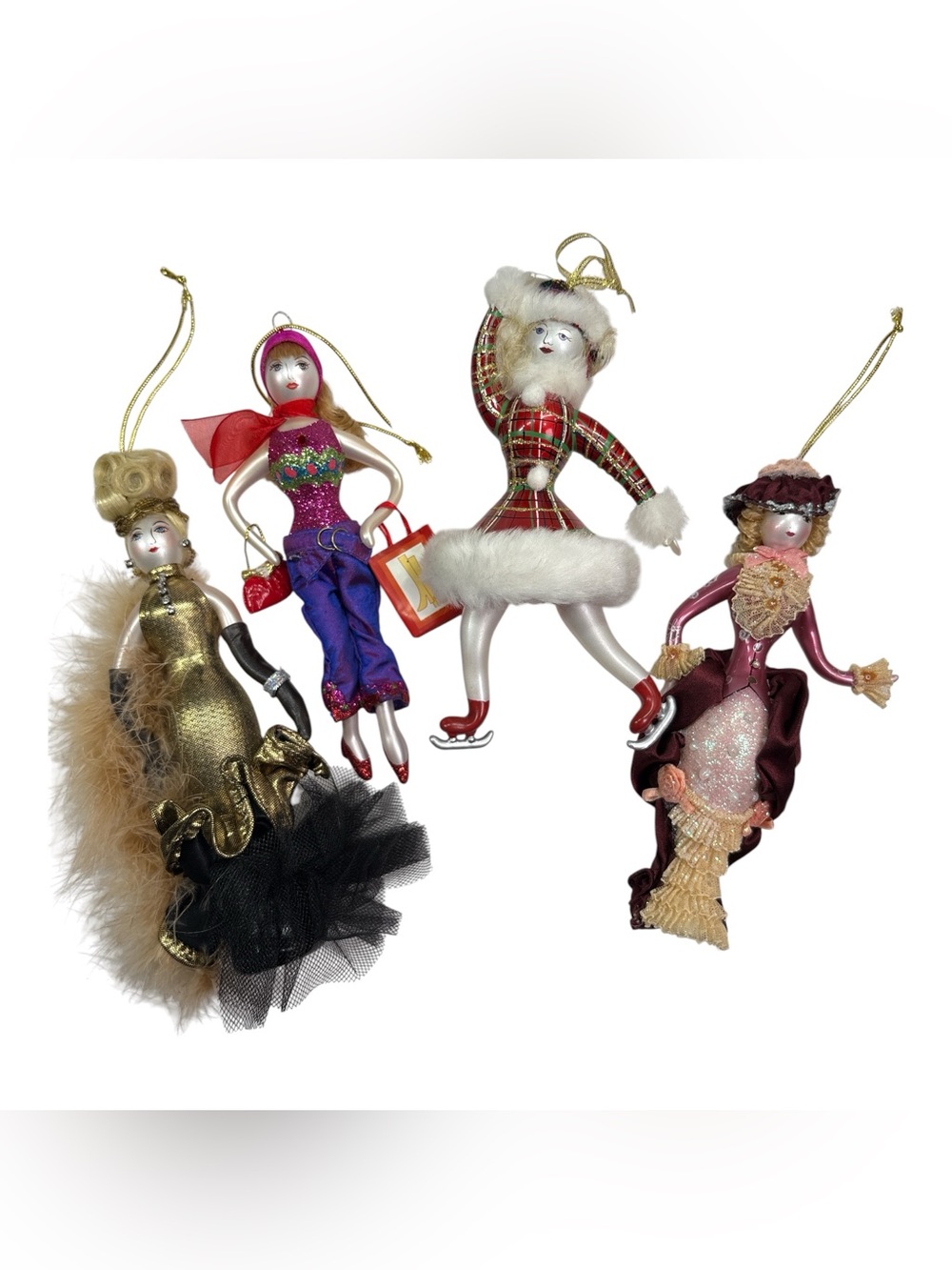 Vintage Lot of 4 Ladies with Elegance Collection 8" Glass Ornament Collectible